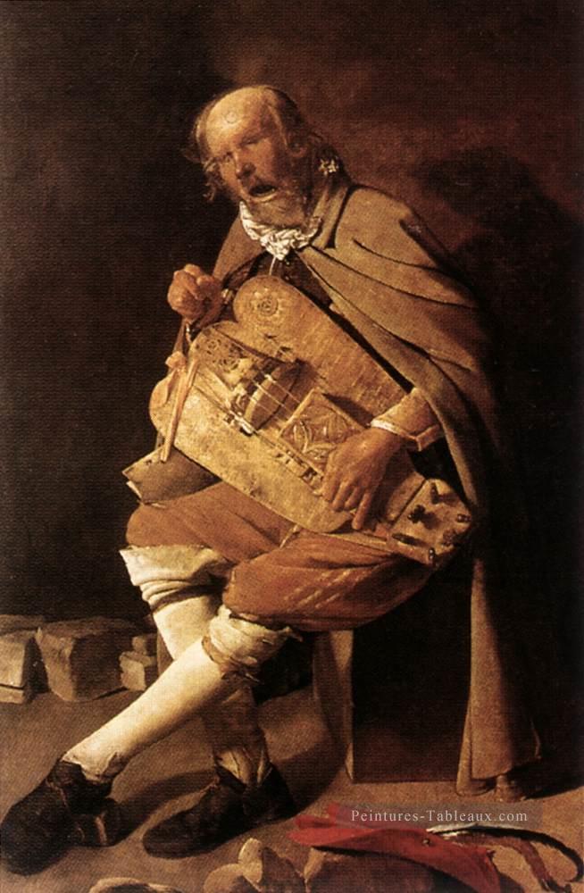 Le Hurdy gurdy Joueurs chandelles Georges de La Tour Peintures à l'huile